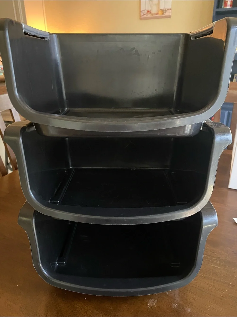 Stackable Black Plastic Storage Bins(3)for Home and Kitchen Organization